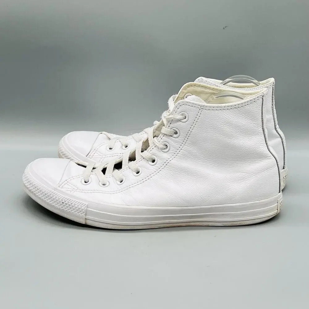 Converse Shoes Mens 9.5 White Leather Chuck Taylor All Star High Top Sneakers